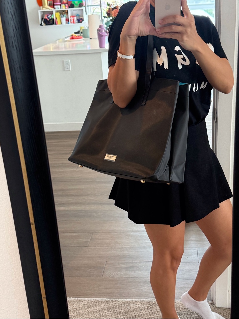 Versace Black Leather Tote with Detachable Strap